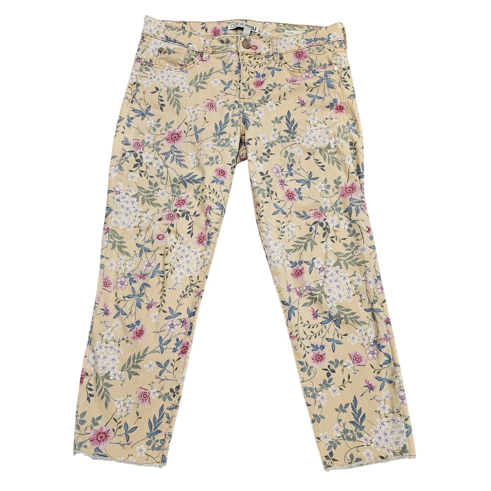 Code Bleu Floral Ankle Jeans - Yellow and Pink
